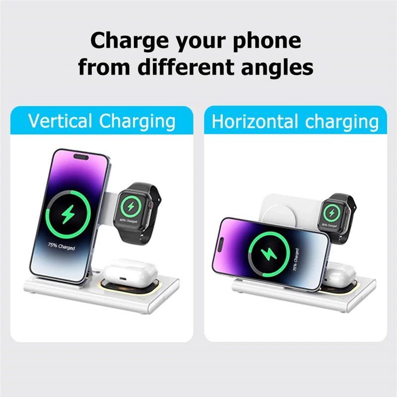 3 in 1 Wireless Charger Stand Pad for Iphone 14 13 12 11 Samsung S22 S21 Galaxy Watch 5 4 Active Buds Fast Charging Dock Station