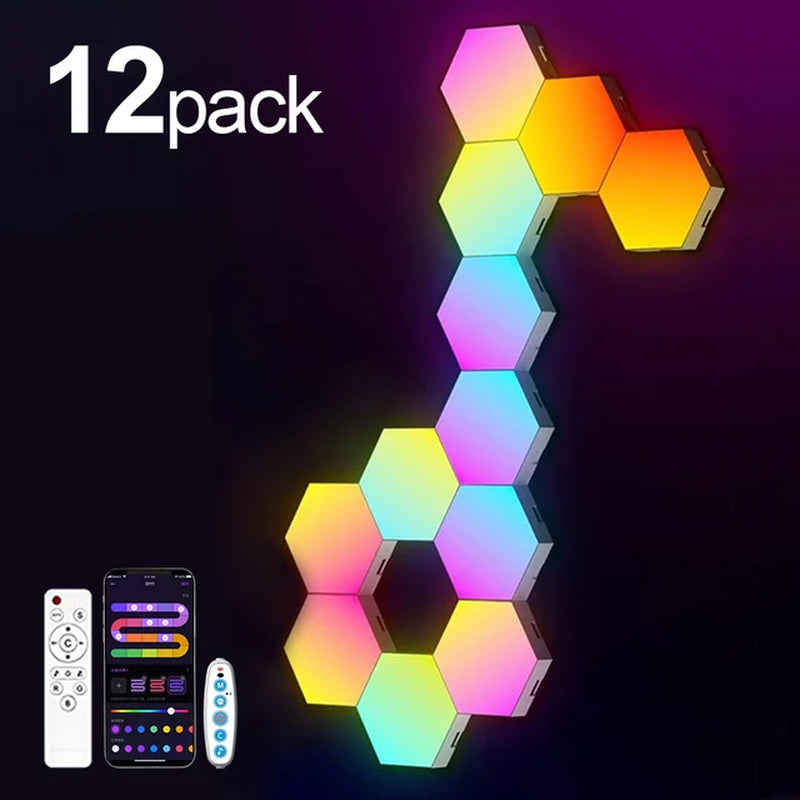 RGB Smart Hexagonal Wall Lamp Color Changing Ambient Night Light DYI Shape Music Rhythm APP for Game Room Bedroom Intelligent