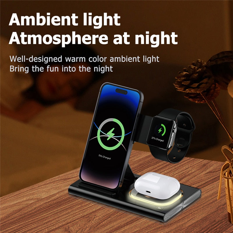 3 in 1 Wireless Charger Stand Pad for Iphone 14 13 12 11 Samsung S22 S21 Galaxy Watch 5 4 Active Buds Fast Charging Dock Station