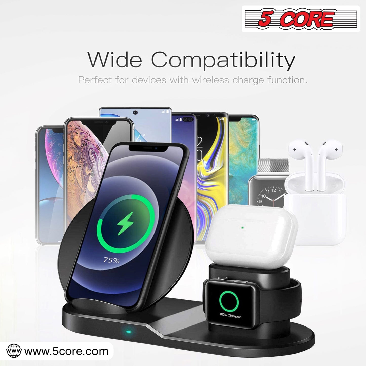 5 Core Wireless Charging Station Ultra-Slim Triple Wireless Charger Station for Multi Device